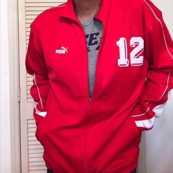 PUMA TRACK JACKET ZIPUP RED WHITE 12 XL GYM NYC FALL WINTER COLLEGE U H - Picture 1 of 4